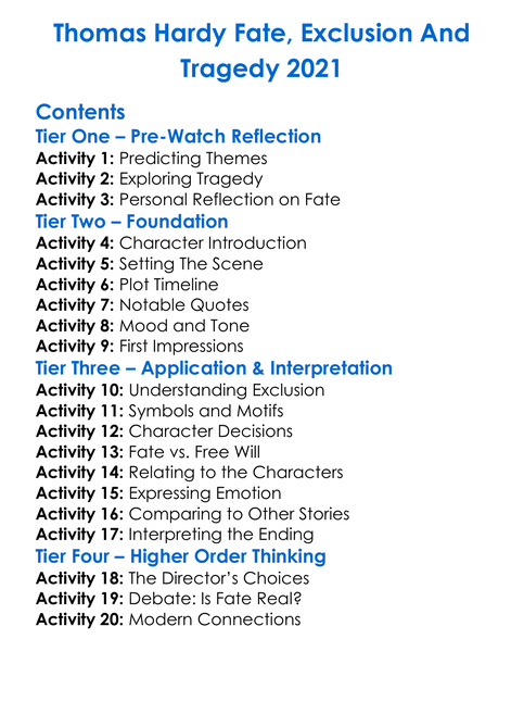 Thomas Hardy Fate Exclusion And Tragedy 2021 Worksheet Activity Booklet