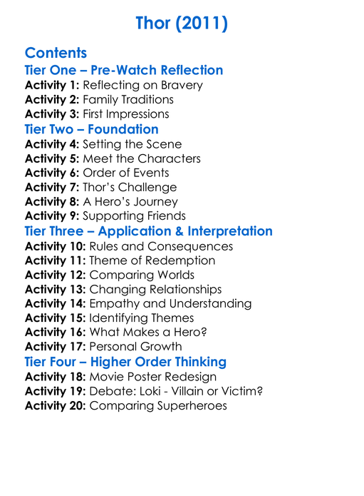 Thor 2011 Worksheet Activity Booklet