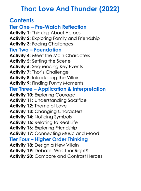 Thor Love And Thunder 2022 Worksheet Activity Booklet