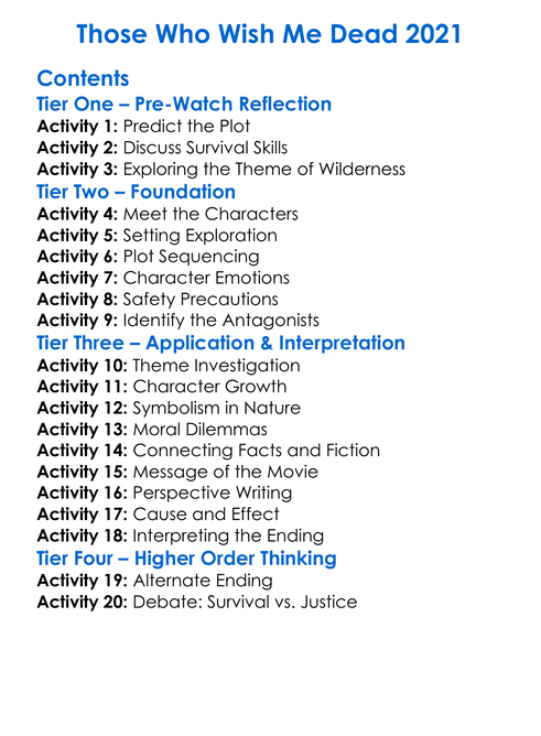 Those Who Wish Me Dead 2021 Worksheet Activity Booklet
