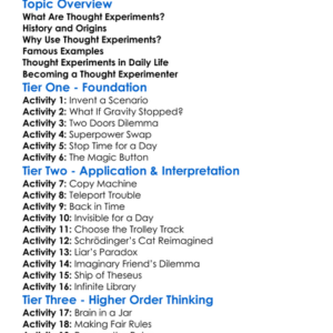 Thought Experiments Worksheet Activity Booklet