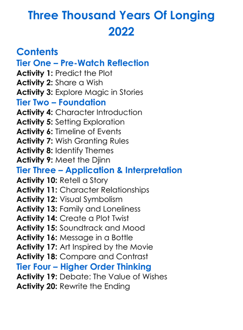 Three Thousand Years Of Longing 2022 Worksheet Activity Booklet