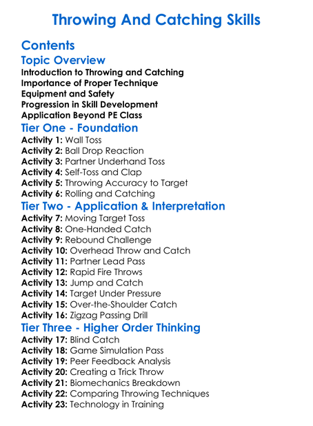 Throwing And Catching Skills Worksheet Activity Booklet