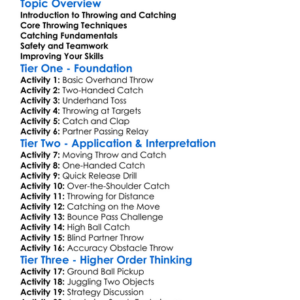 Throwing And Catching Techniques Worksheet Activity Booklet