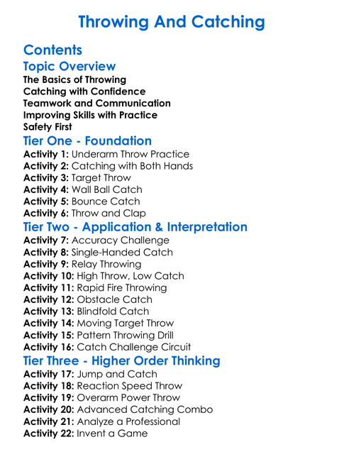 Throwing And Catching Worksheet Activity Booklet