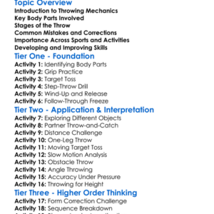 Throwing Mechanics Worksheet Activity Booklet