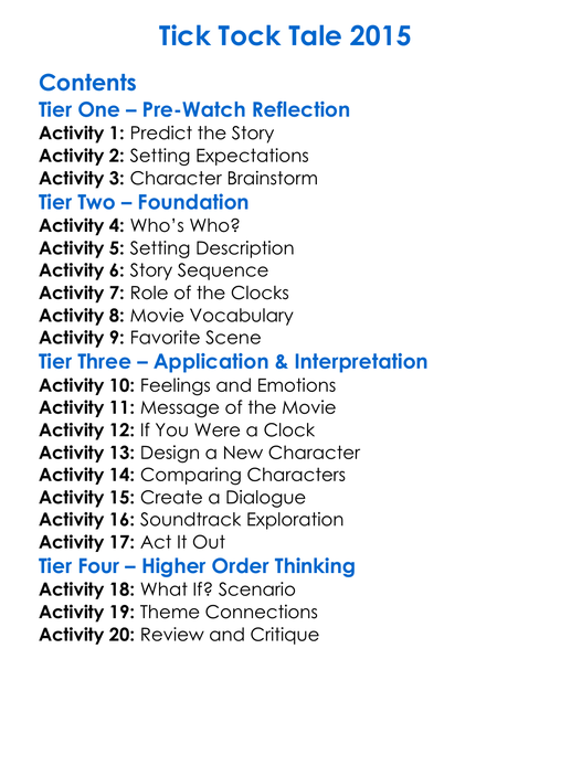 Tick Tock Tale 2015 Worksheet Activity Booklet
