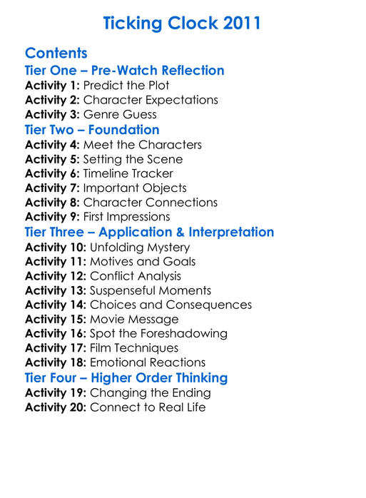 Ticking Clock 2011 Worksheet Activity Booklet