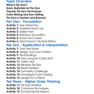 Tie-Dye Methods Worksheet Activity Booklet