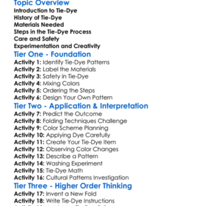 Tie-Dye Process Worksheet Activity Booklet