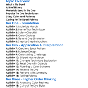 Tie Dye Techniques Worksheet Activity Booklet