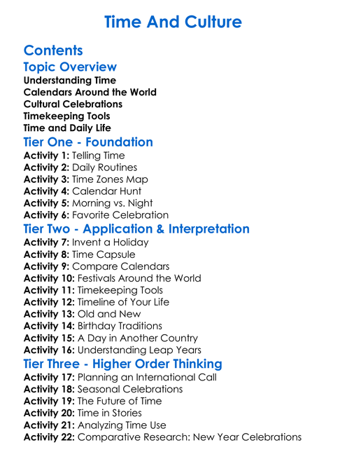 Time And Culture Worksheet Activity Booklet
