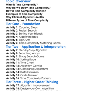 Time Complexity Worksheet Activity Booklet