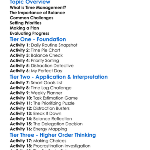 Time Management And Balance Worksheet Activity Booklet