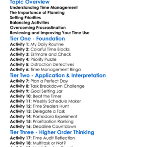 Time Management For Activity Worksheet Activity Booklet