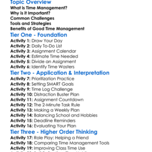 Time Management For Assignments Worksheet Activity Booklet