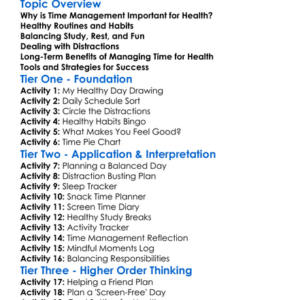 Time Management For Health Worksheet Activity Booklet