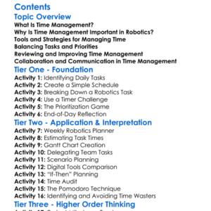 Time Management For Robotics Projects Worksheet Activity Booklet