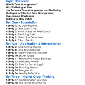 Time Management For Wellbeing Worksheet Activity Booklet