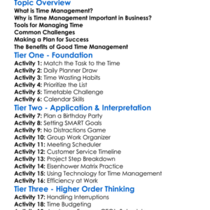 Time Management In Business Worksheet Activity Booklet