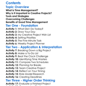 Time Management In Creative Projects Worksheet Activity Booklet