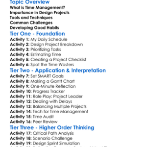 Time Management In Design Projects Worksheet Activity Booklet