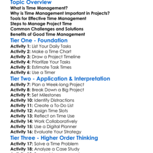 Time Management In Projects Worksheet Activity Booklet