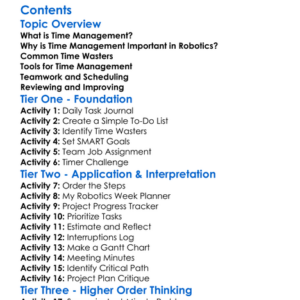 Time Management In Robotics Projects Worksheet Activity Booklet