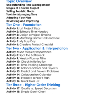 Time Management In Textile Projects Worksheet Activity Booklet