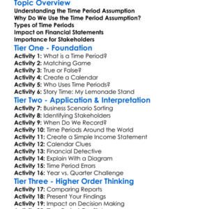 Time Period Assumption Worksheet Activity Booklet