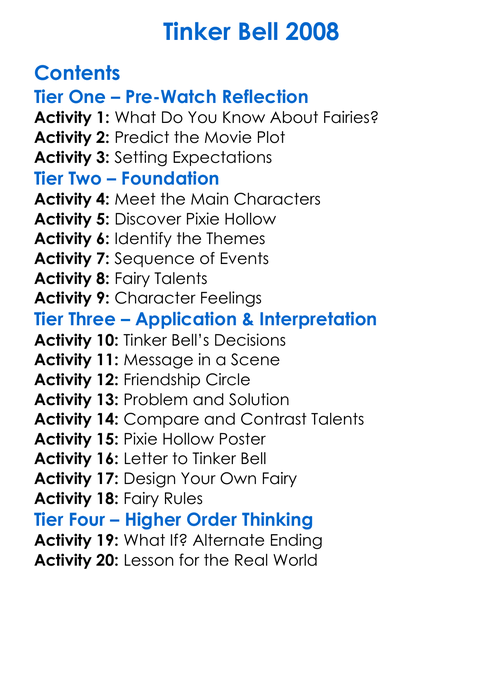 Tinker Bell 2008 Worksheet Activity Booklet