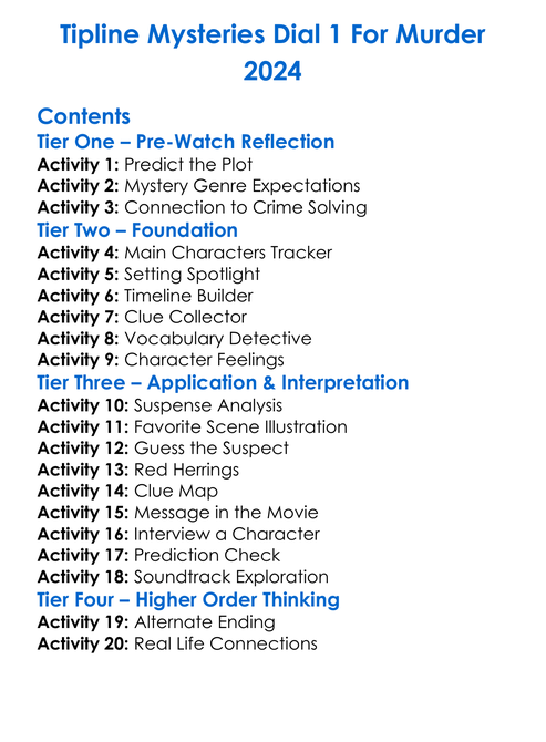 Tipline Mysteries Dial 1 For Murder 2024 Worksheet Activity Booklet