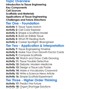 Tissue Engineering Worksheet Activity Booklet