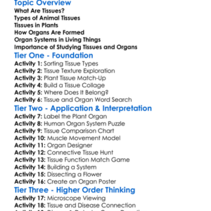 Tissues And Organs Worksheet Activity Booklet