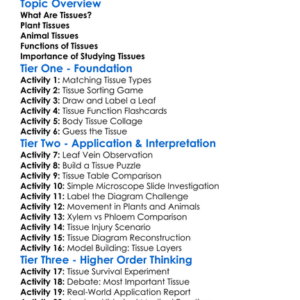 Tissues In Plants And Animals Worksheet Activity Booklet