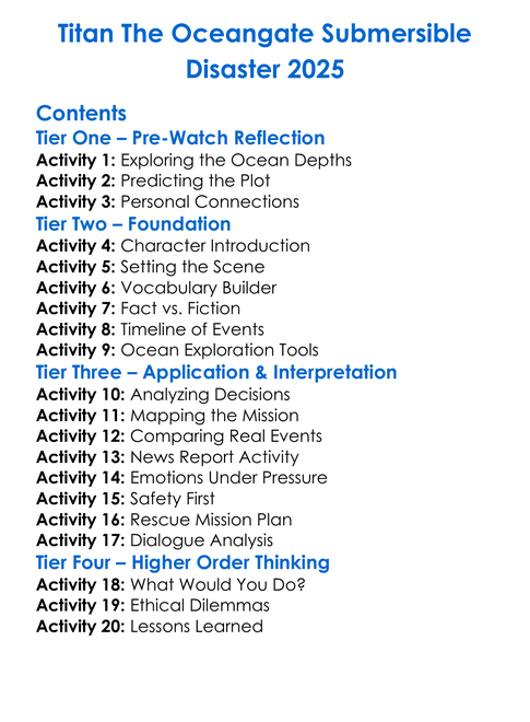 Titan The Oceangate Submersible Disaster 2025 Worksheet Activity Booklet