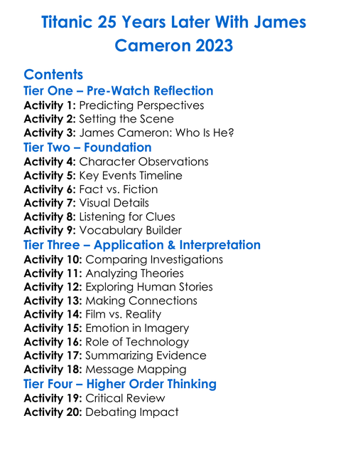 Titanic 25 Years Later With James Cameron 2023 Worksheet Activity Booklet