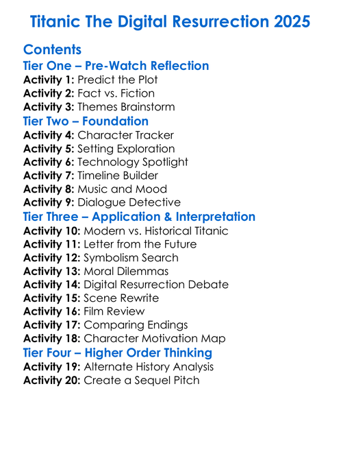 Titanic The Digital Resurrection 2025 Worksheet Activity Booklet