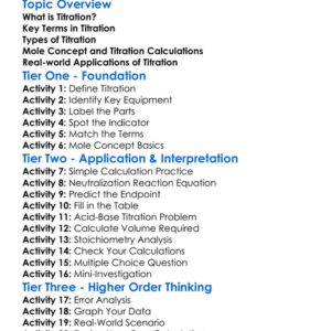 Titration Calculations Worksheet Activity Booklet