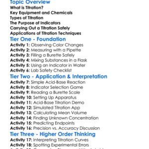 Titration Techniques Worksheet Activity Booklet