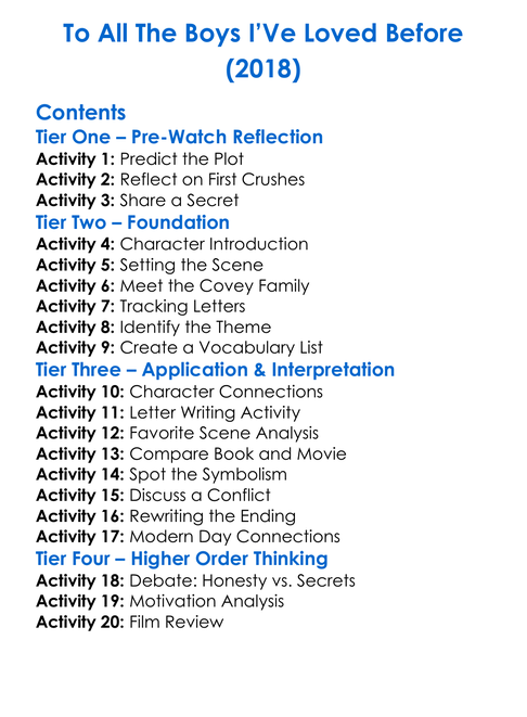 To All The Boys Ive Loved Before 2018 Worksheet Activity Booklet