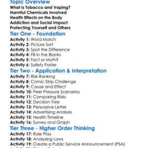 Tobacco And Vaping Dangers Worksheet Activity Booklet
