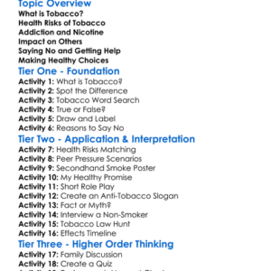 Tobacco Awareness Worksheet Activity Booklet