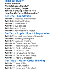 Tobacco Prevention Worksheet Activity Booklet