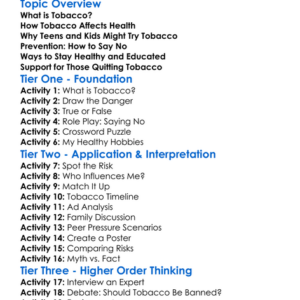 Tobacco Risks And Prevention Worksheet Activity Booklet