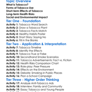 Tobacco Use And Its Effects Worksheet Activity Booklet
