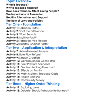 Tobacco Use Prevention Worksheet Activity Booklet
