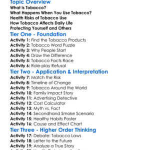 Tobacco Use Risks Worksheet Activity Booklet