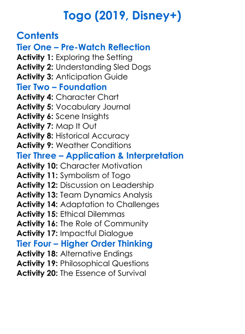 Togo 2019 Disney Worksheet Activity Booklet