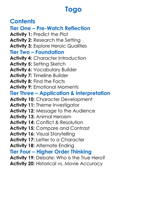 Togo Worksheet Activity Booklet